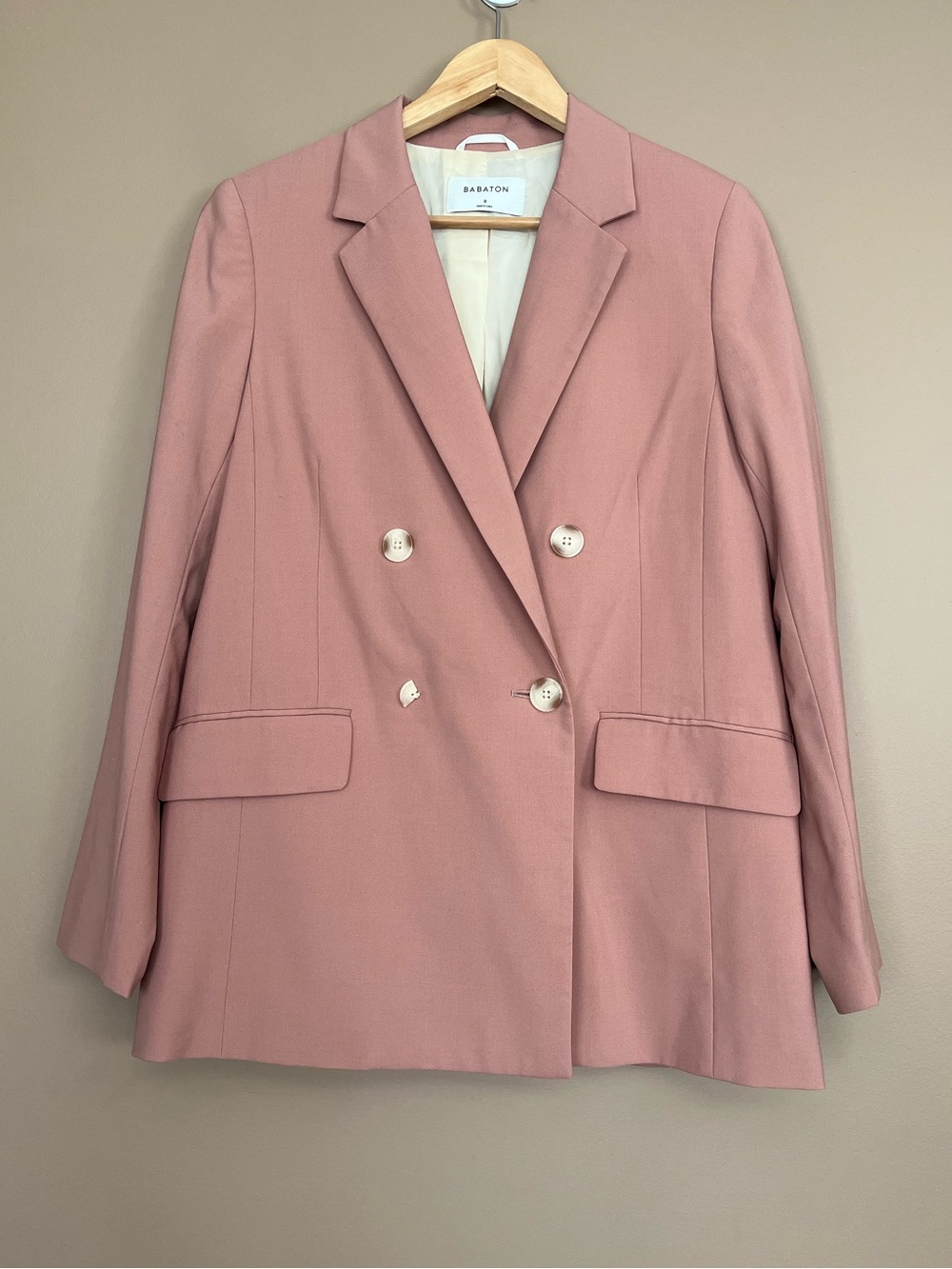 {Babaton Atelier} Leonard Wool Blend Blazer Jacket in Muted Rose Pink - Womens 8
